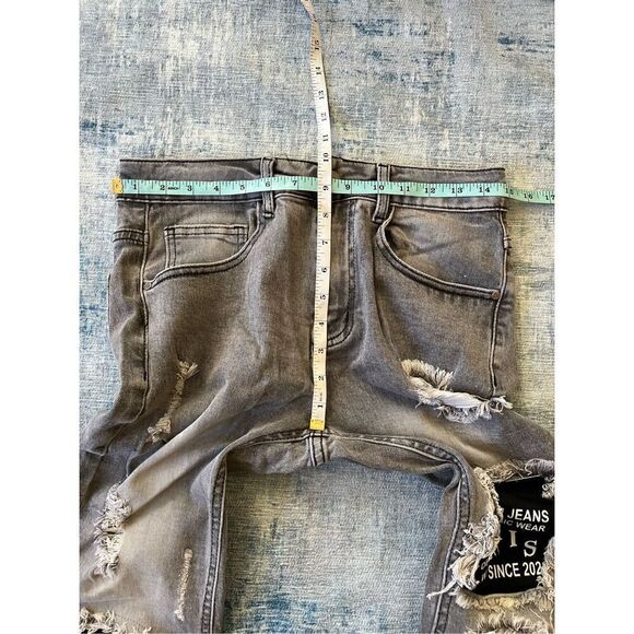 Shein Gray High Rise Distressed Patchwork Skinny Jeans Size 29 - Picture 4 of 5